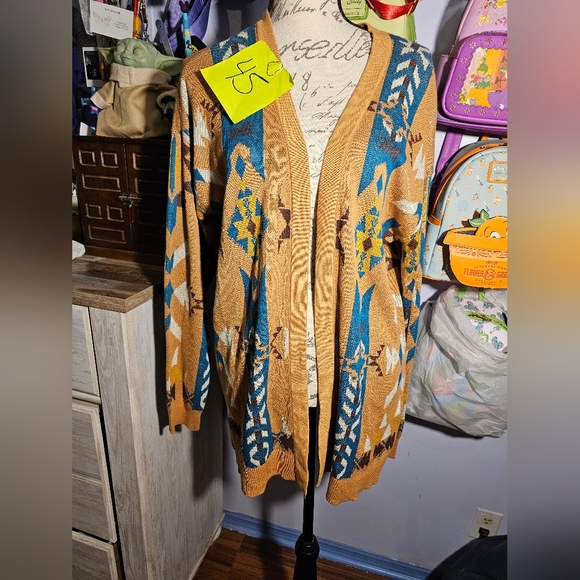 Panhandle Slim Sweaters - Panhandle Aztec Sweater Cardigan Size XL NWT Brass And Blue